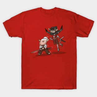 Ninja Versus Samurai Funny Cute Original Japanese Warrior Cartoon T-Shirt